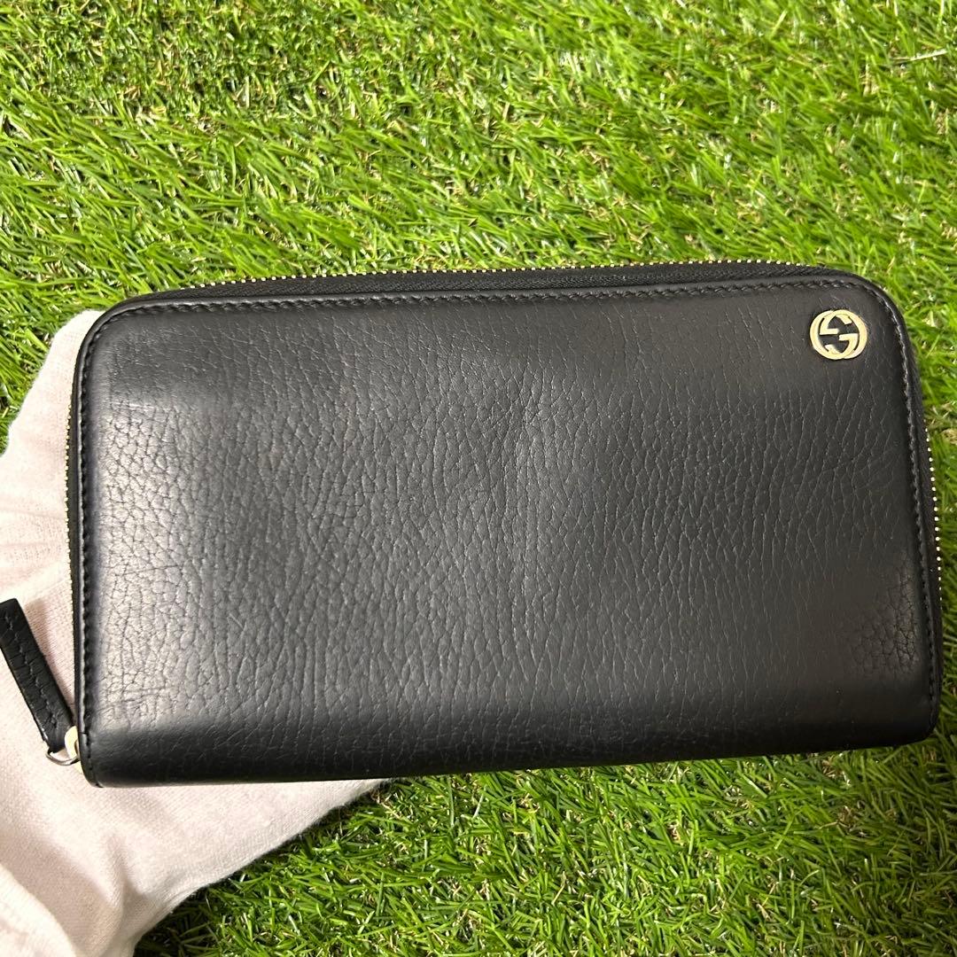 GUCCI グッチ 長財布 ラウンドファスナー ファスナー レザー ブラック