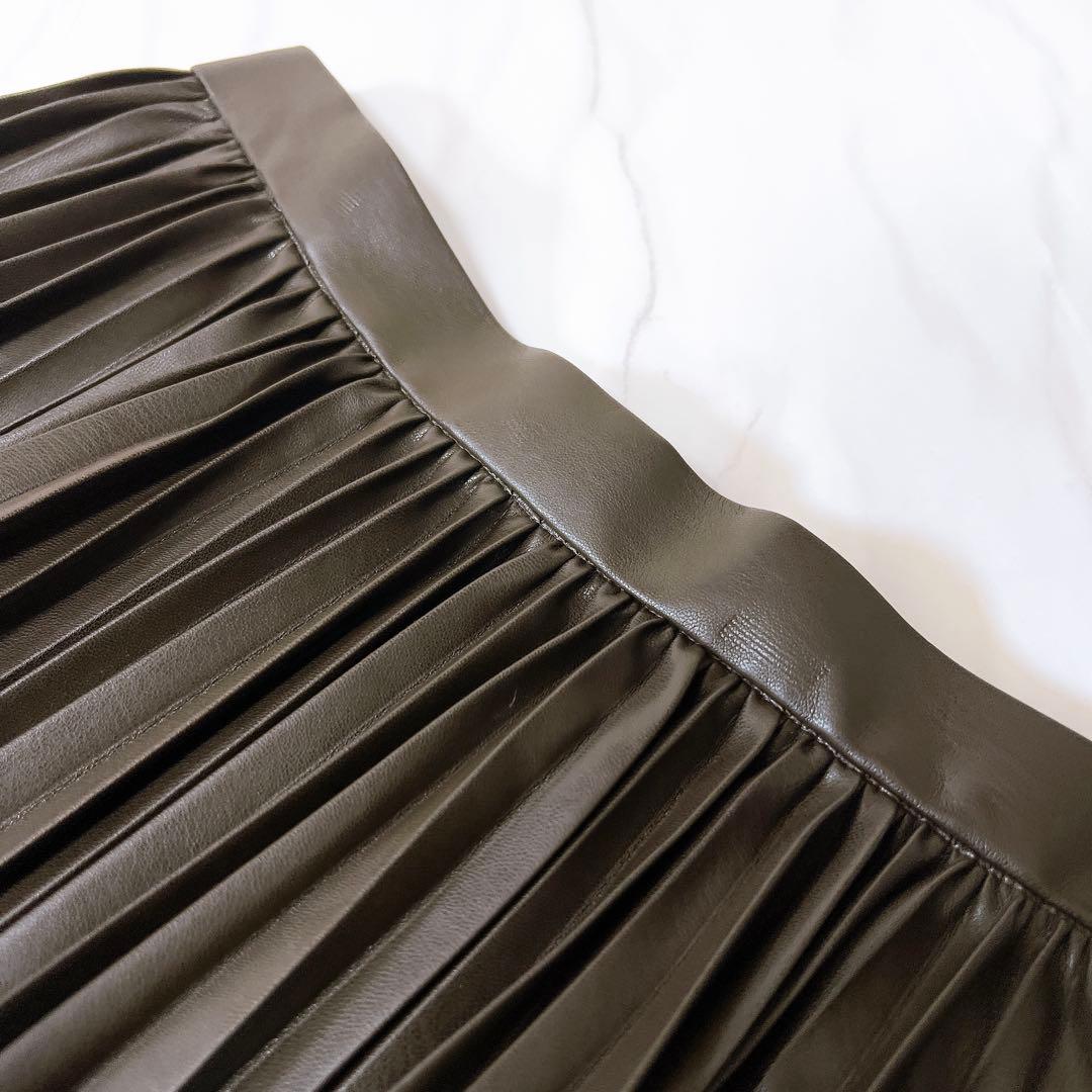 ドゥロワー アコーディオンプリーツスカート エコレザー ブラウン 38