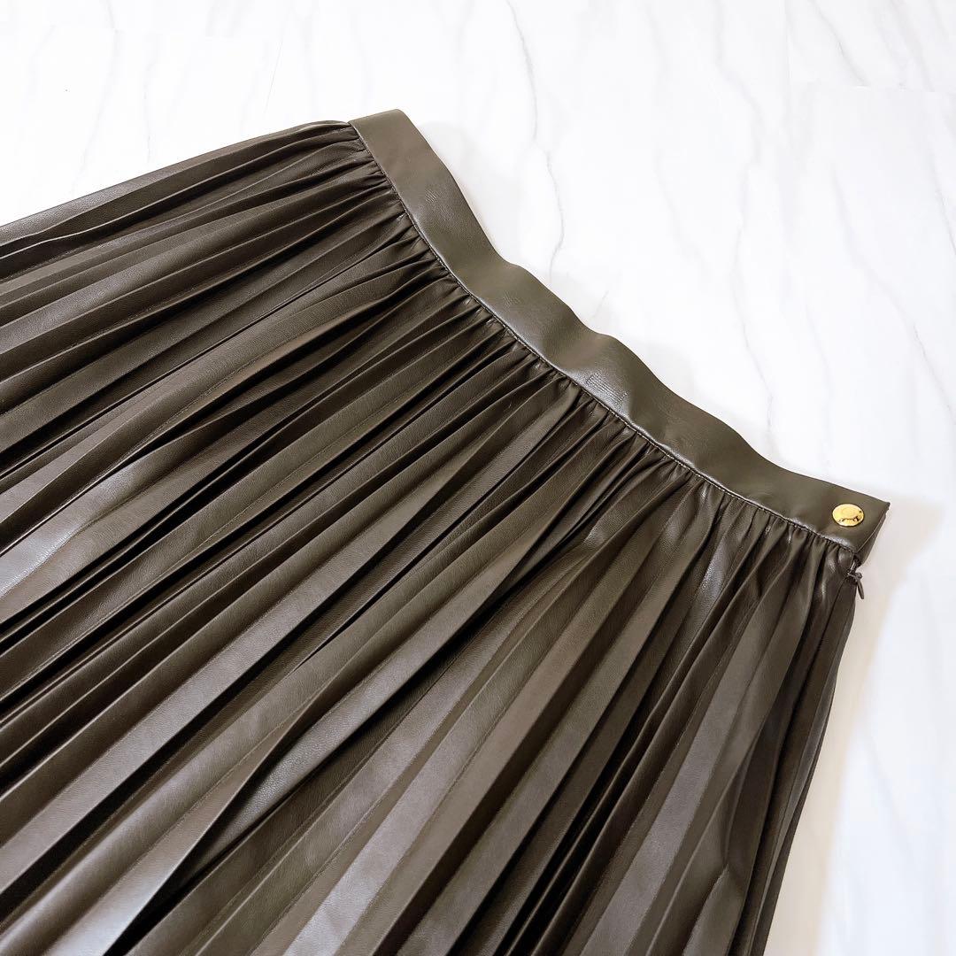 ドゥロワー アコーディオンプリーツスカート エコレザー ブラウン 38