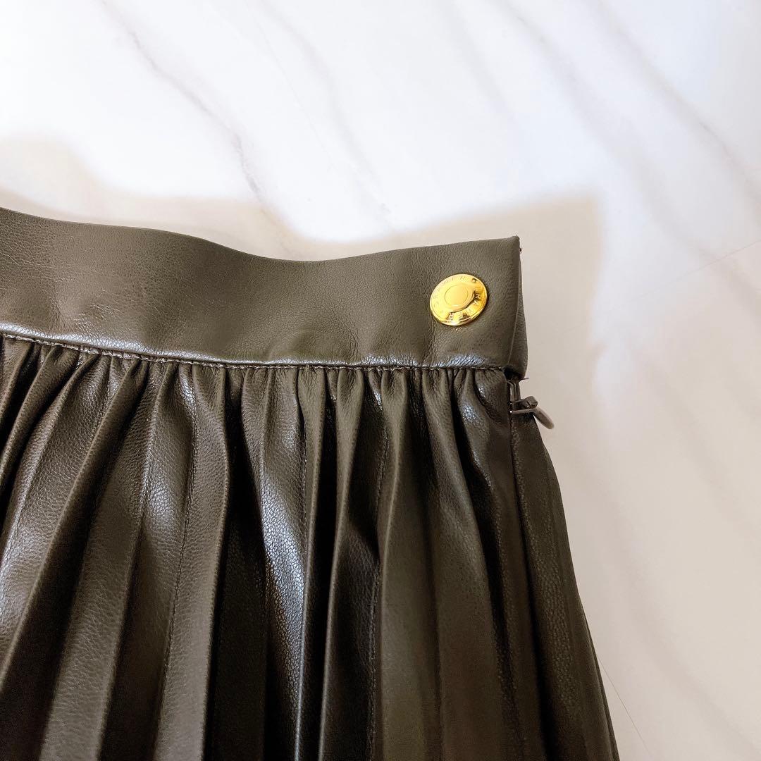 ドゥロワー アコーディオンプリーツスカート エコレザー ブラウン 38