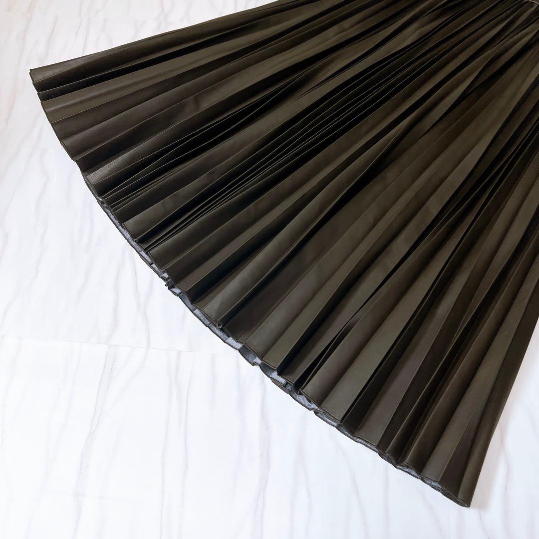 ドゥロワー アコーディオンプリーツスカート エコレザー ブラウン 38