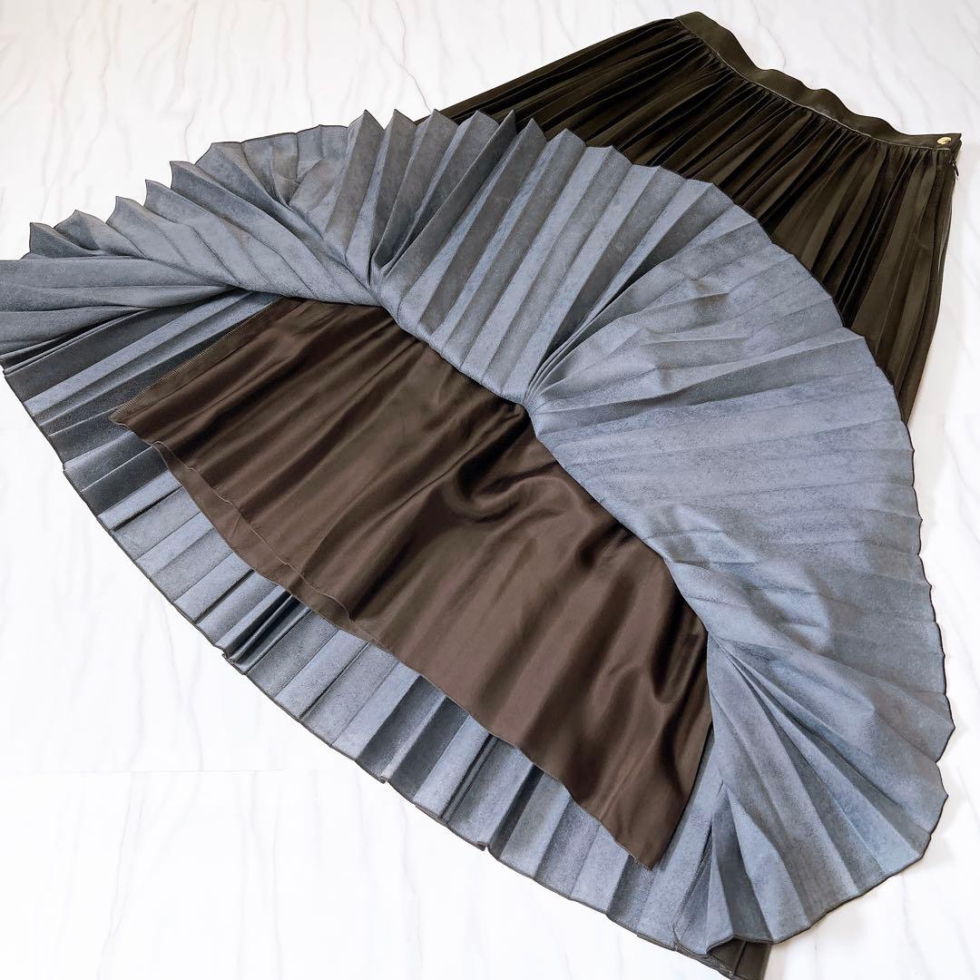 ドゥロワー アコーディオンプリーツスカート エコレザー ブラウン 38