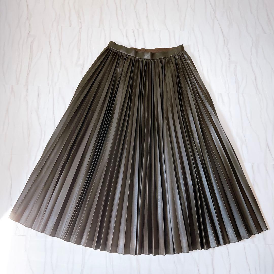ドゥロワー アコーディオンプリーツスカート エコレザー ブラウン 38