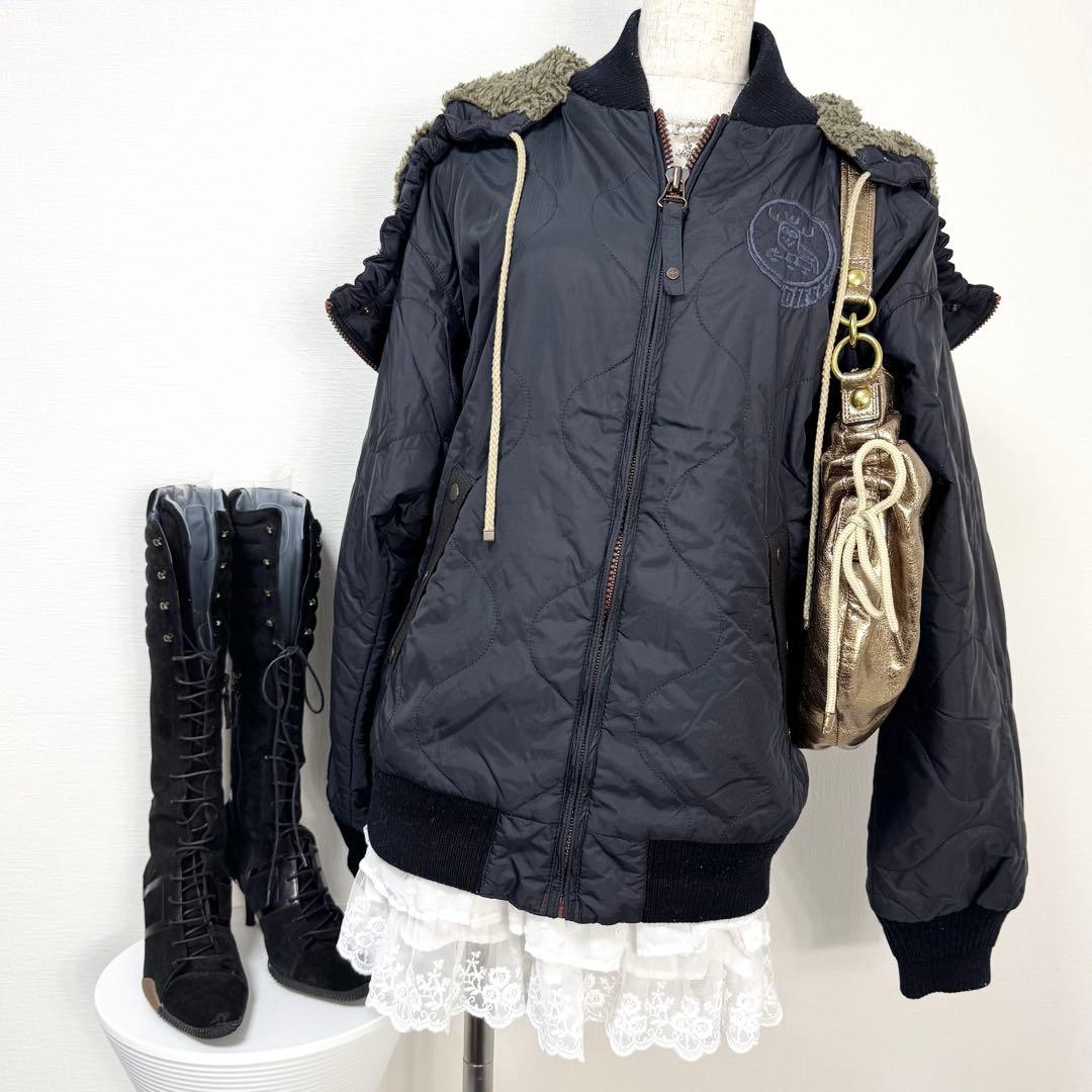 y2k❤️ 00s DIESEL ロゴ 刺繍 ボア ミリタリー ブルゾン n2b