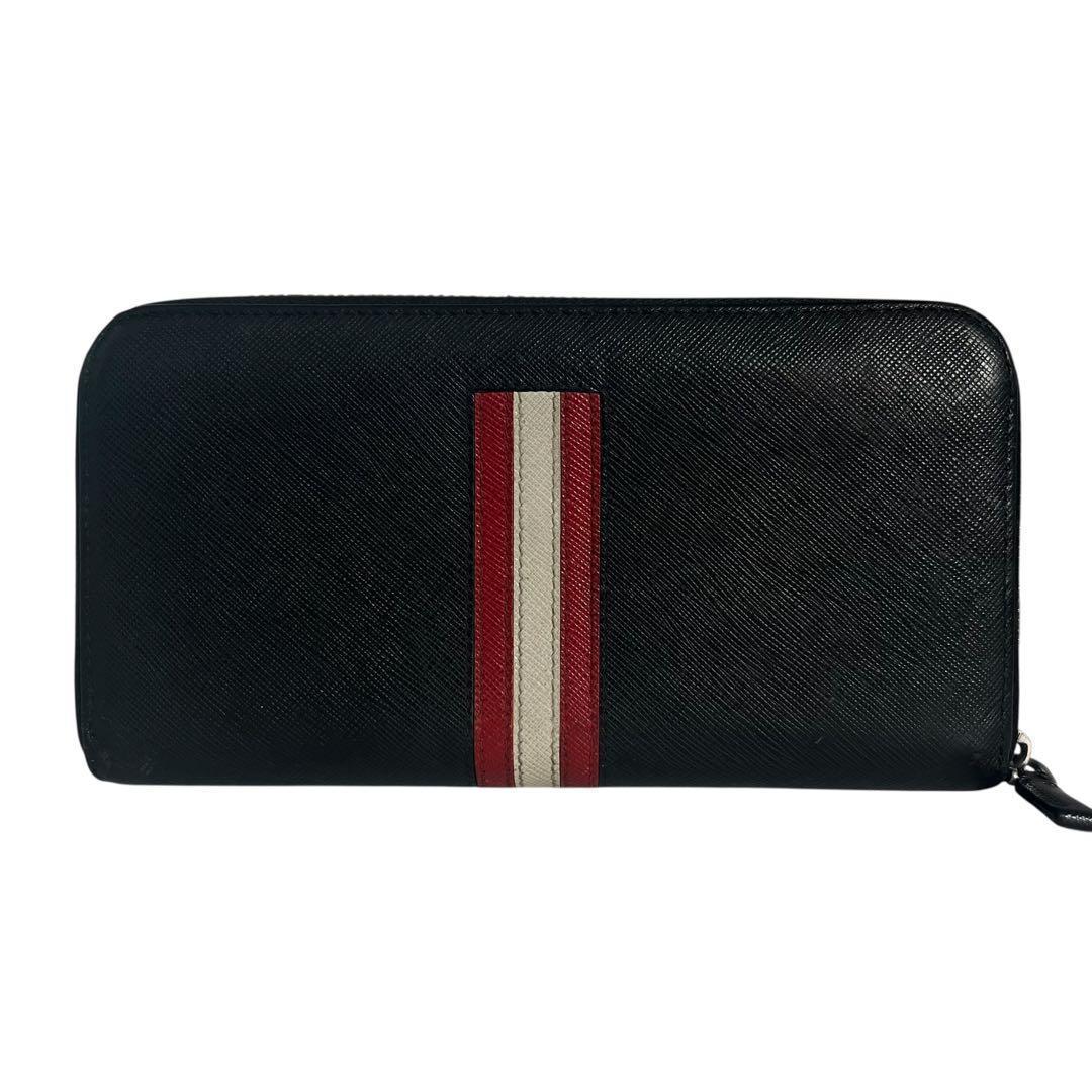 希少✨プラダ 長財布 ラウンドファスナー ストライプ サフィアーノ ブラック