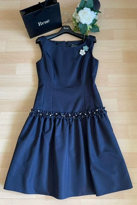 Rene パール ギャザー ビジュー ワンビース 極美品 foxey