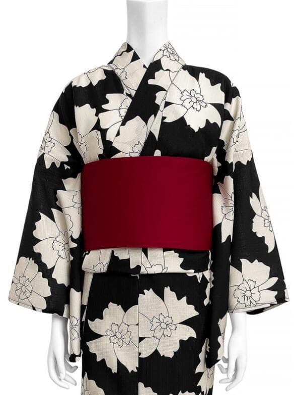 画像の帯＋おまかせ帯締めつき◆ノー皺加工最高級カルキュロ◆古都薫る江戸黒花浴衣◆