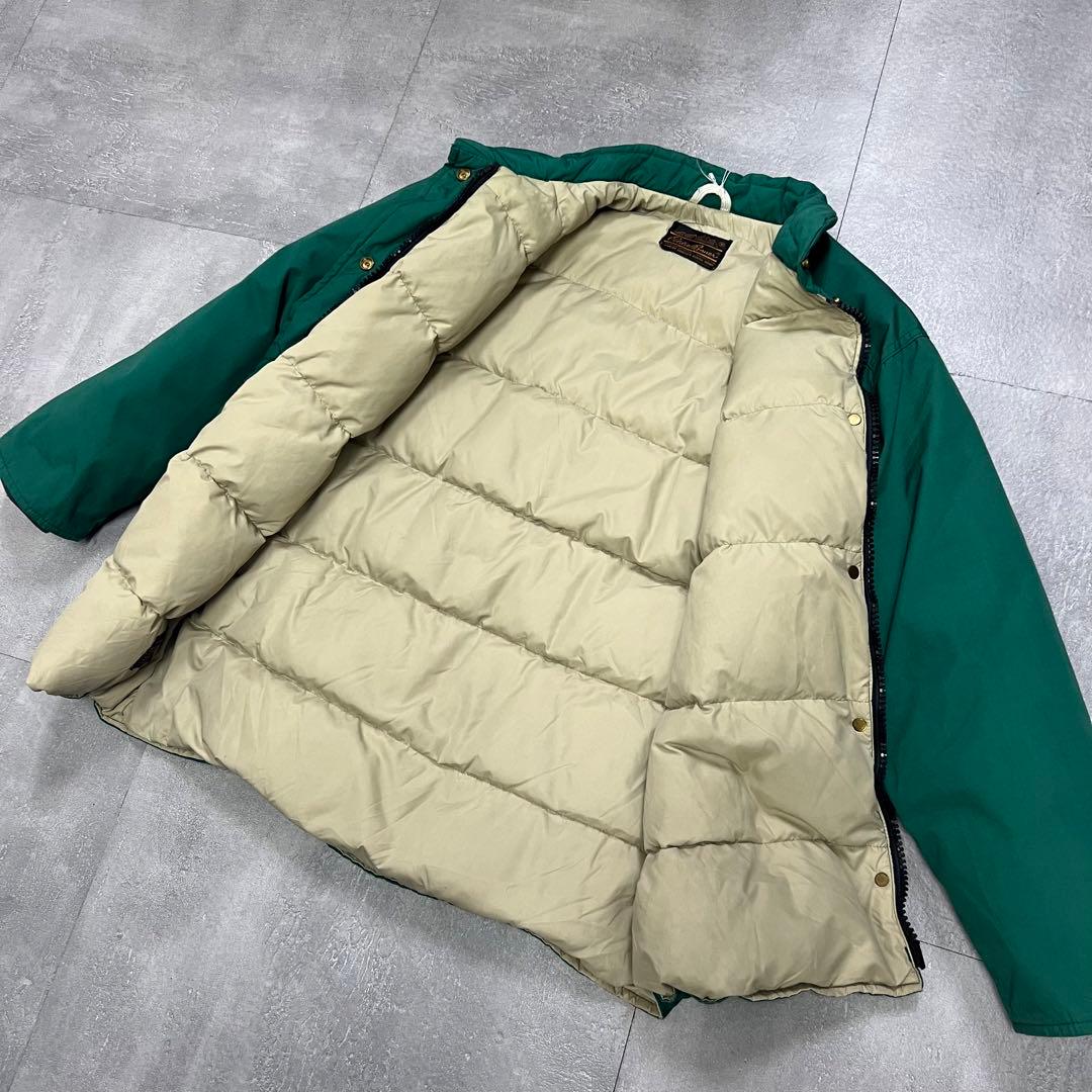 オールドエディーバウアーダウンジャケット緑黒タグUSAアメリカアウトドア古着