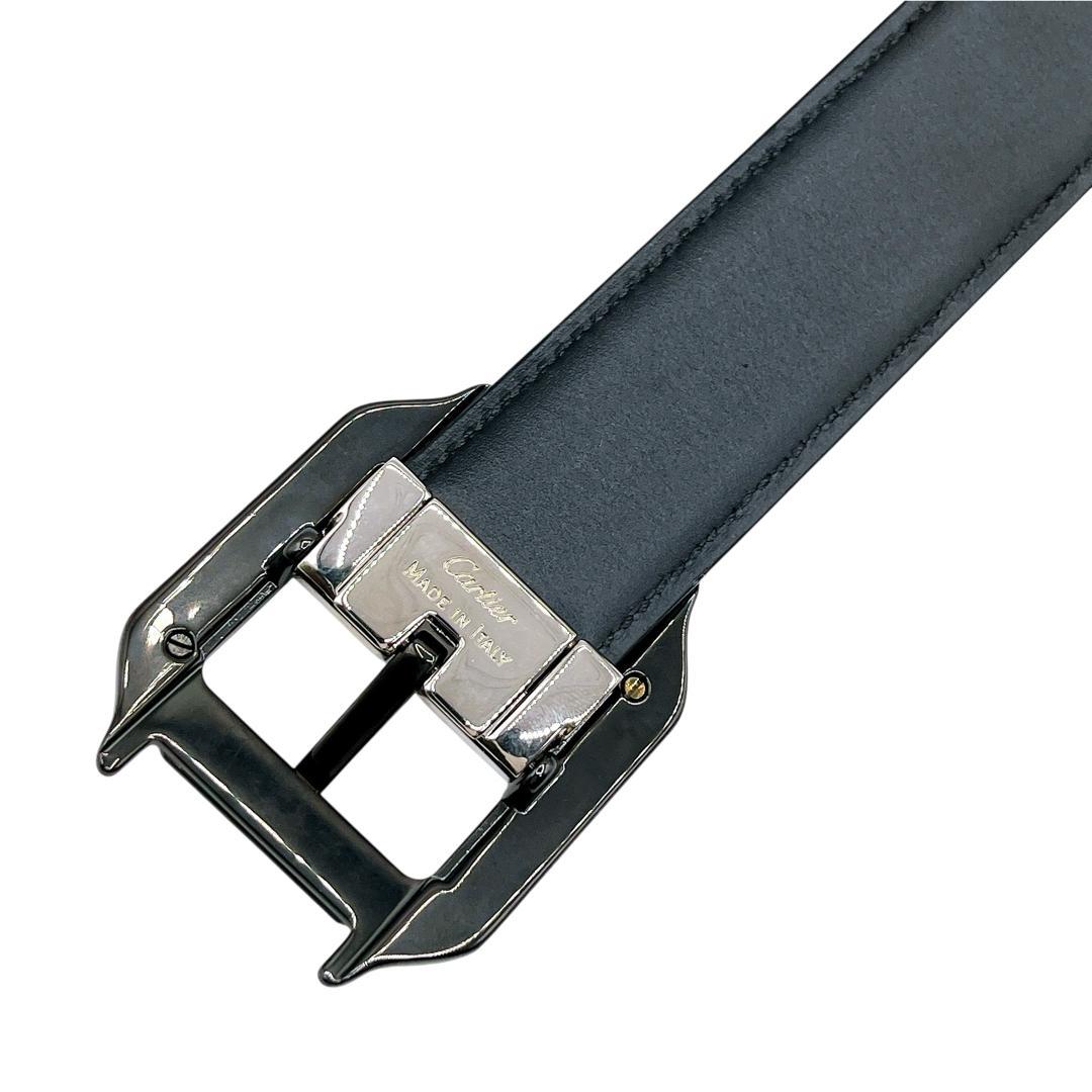 美品 カルティエ サントス ドゥ ベルト 黒 ブラック 銀 シルバー メンズ