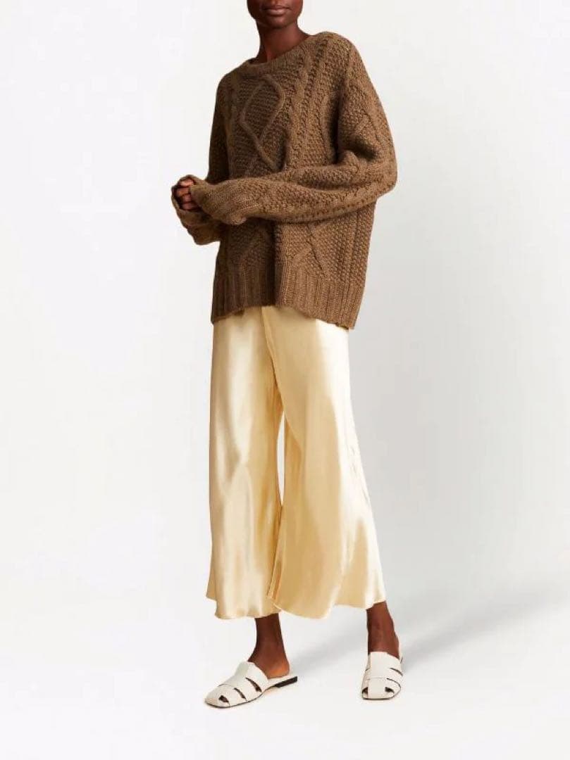 【KHAITE】yellow-GOLD サテン クロップド ワイド パンツ