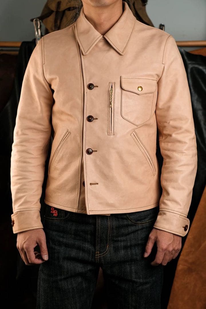 1940年代風 机车ジャケット 馬革フルベジ 1.1-1.2mm L