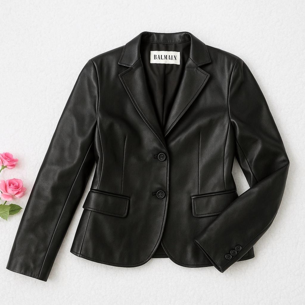 ✨未使用級✨ BALMAIN 羊革 レザージャケット 13号 上品 高級感 黒