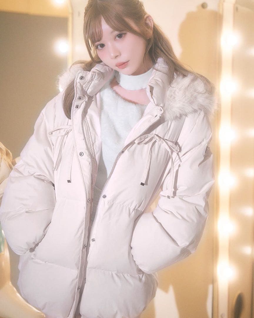 ミシェルマカロン ファーフードリボンダウンコート　ピンク　FREE