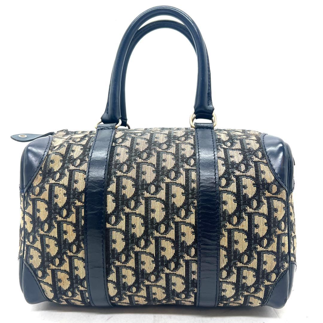 【極美品】Dior ミニボストンバッグ トロッター キャンバス レザー ネイビー