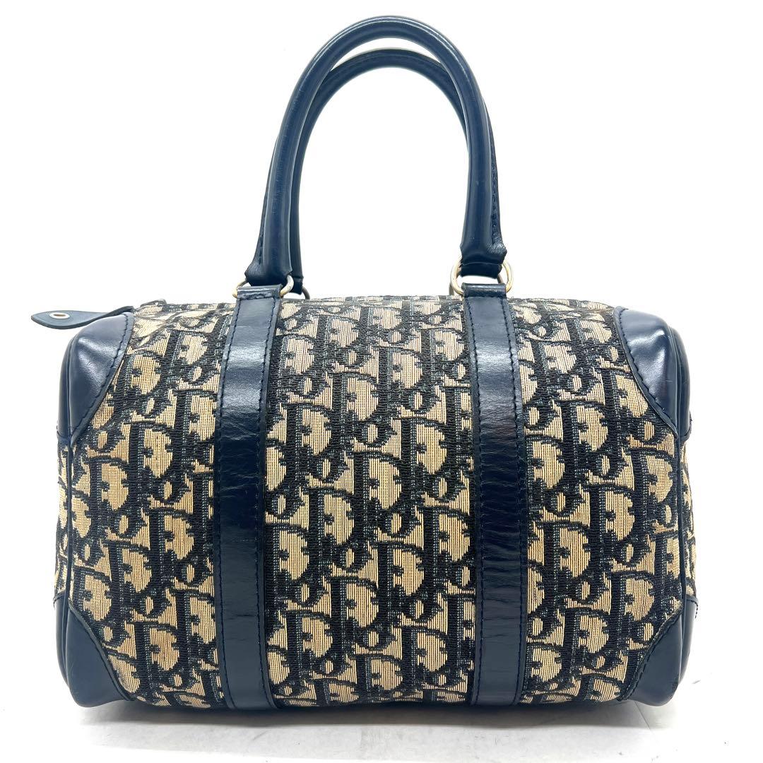 【極美品】Dior ミニボストンバッグ トロッター キャンバス レザー ネイビー