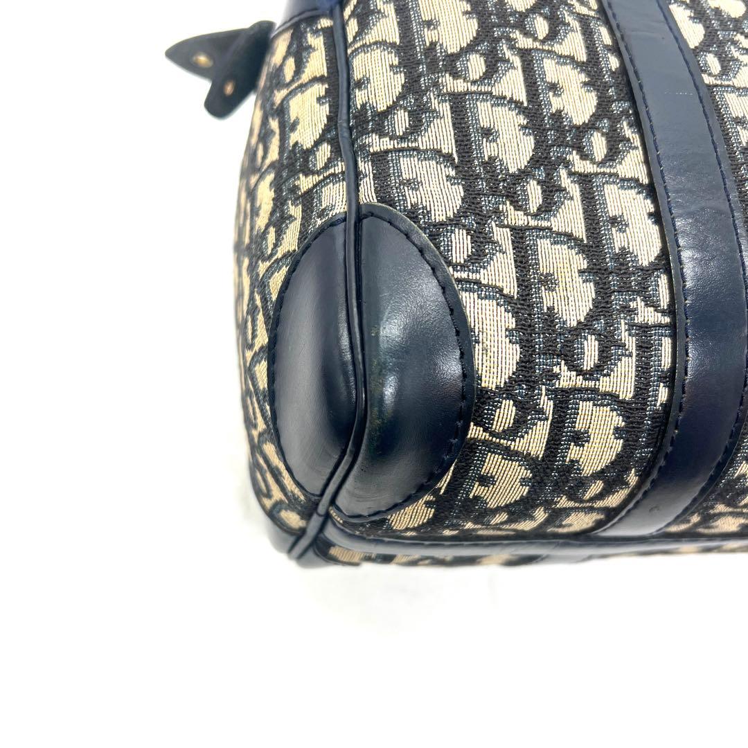 【極美品】Dior ミニボストンバッグ トロッター キャンバス レザー ネイビー