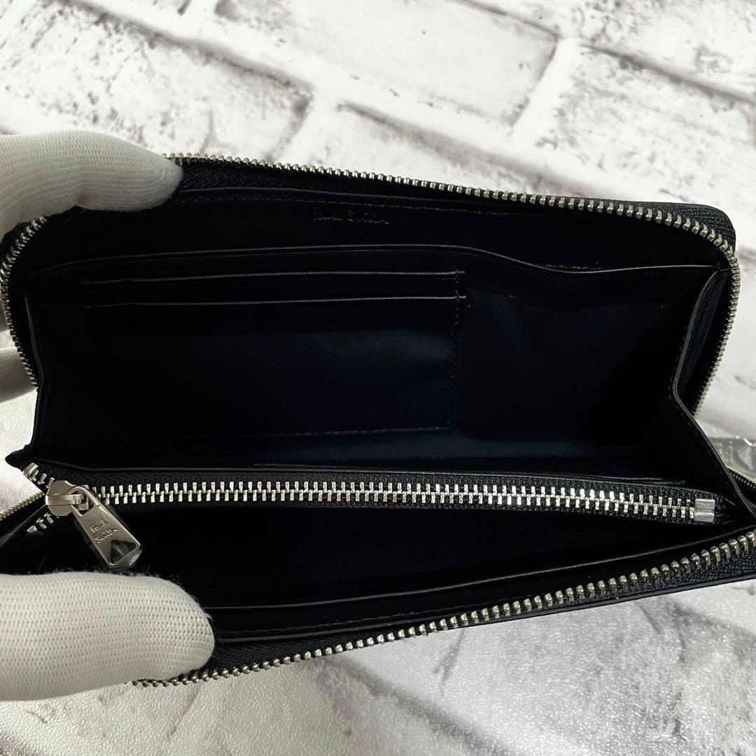 美品✨ ポールスミス　長財布　マーケトリーストライプラビット　ラウンドジップ　黒