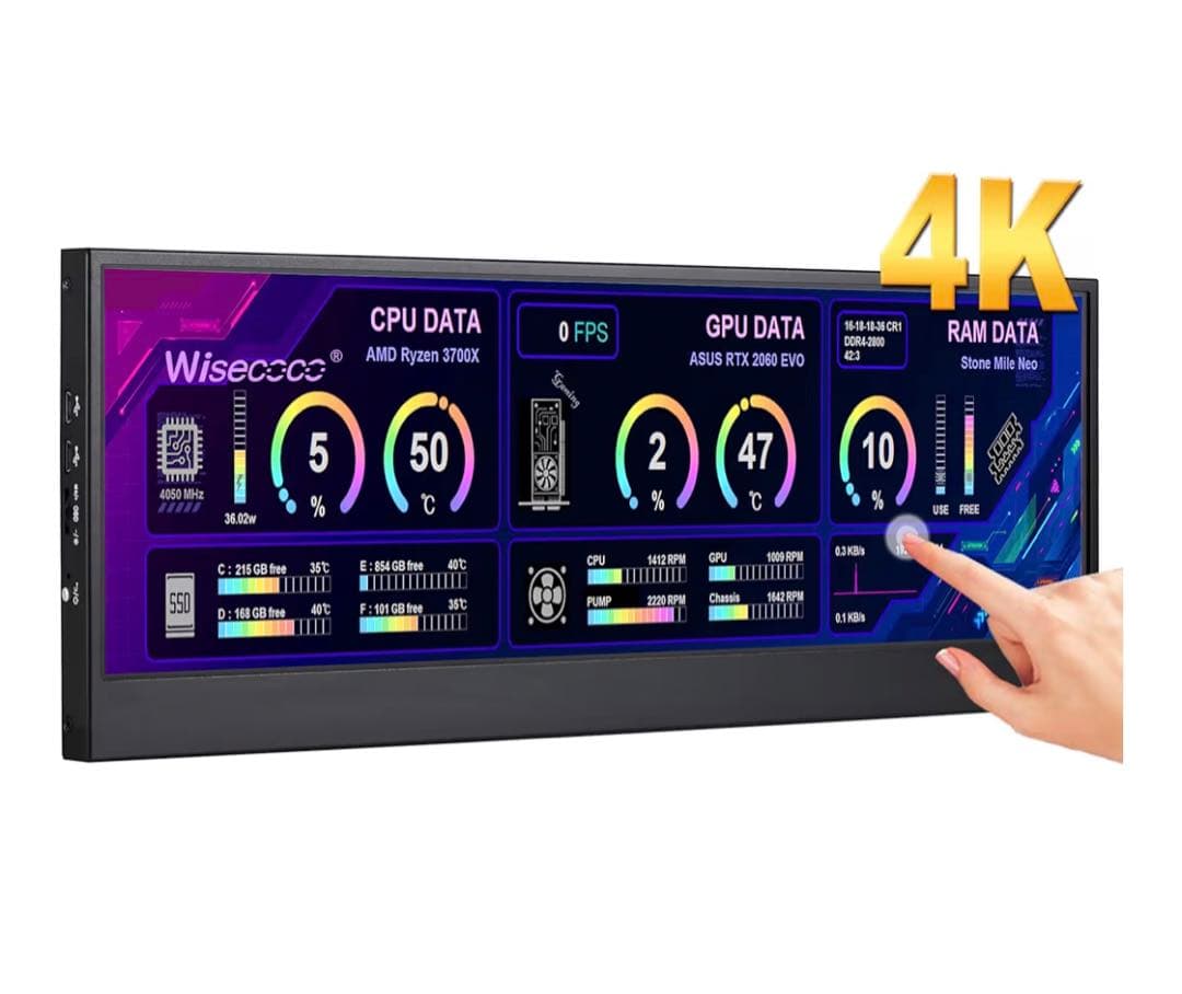 Wisecco 14インチ 4K タッチパネル搭載モニター 3840×1100