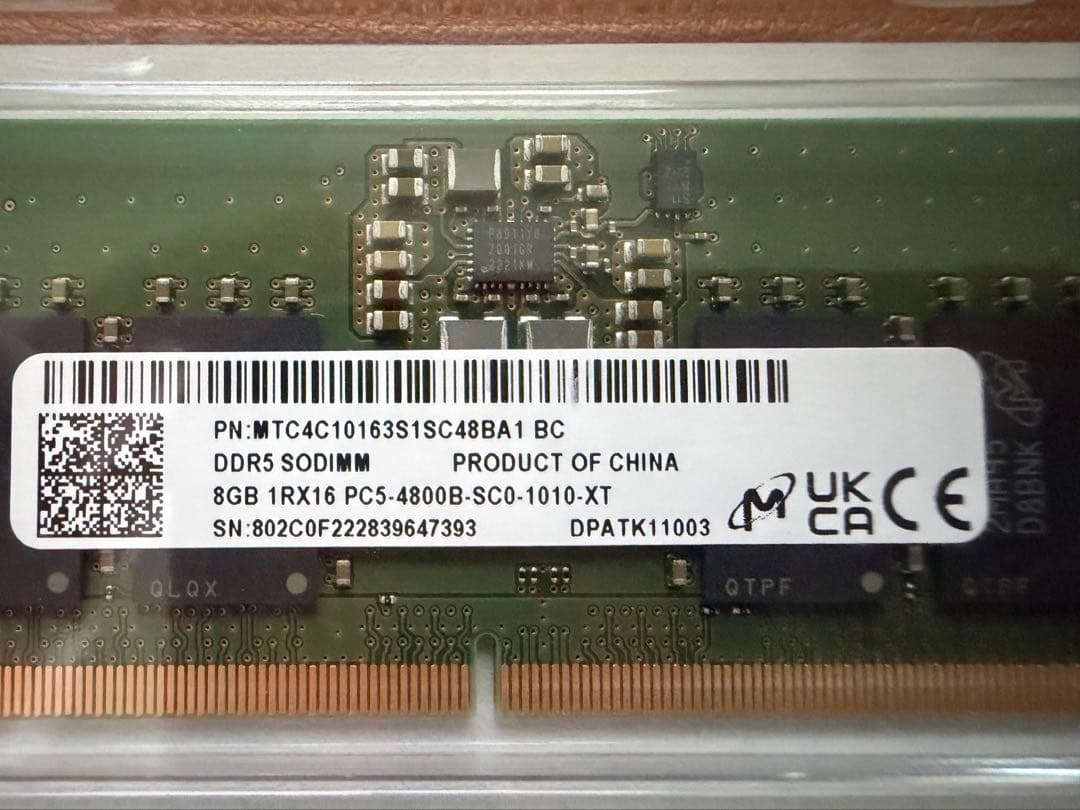 Micron DDR5 SO-DIMM 8GB ×2枚（計16GB）