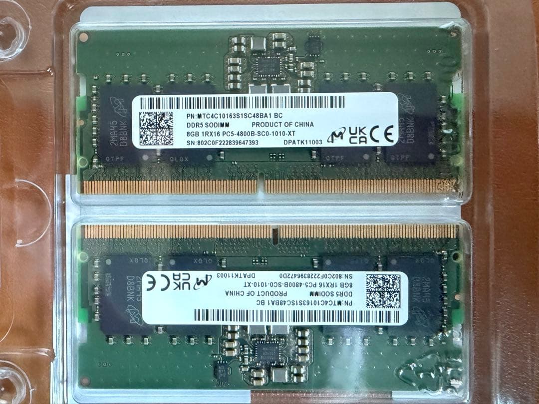 Micron DDR5 SO-DIMM 8GB ×2枚（計16GB）