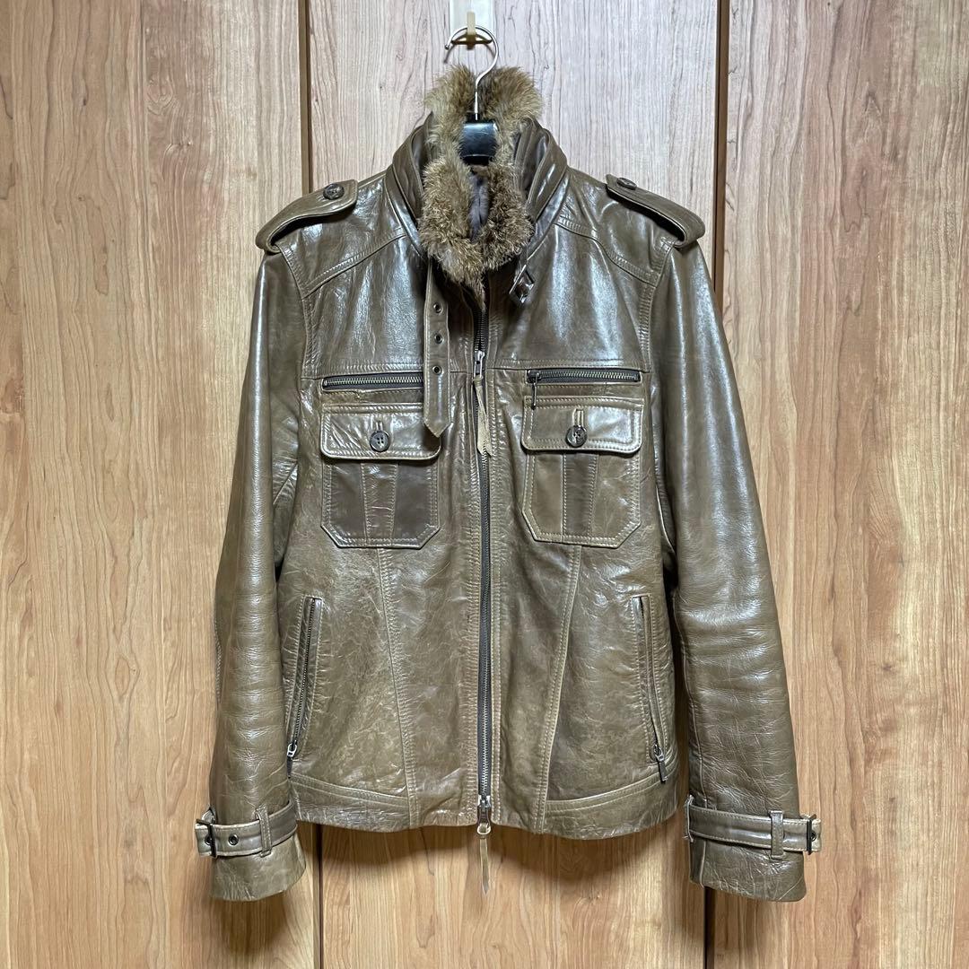 高級感 ホースハイド 本革 ジャケット ミリタリー リアルファー