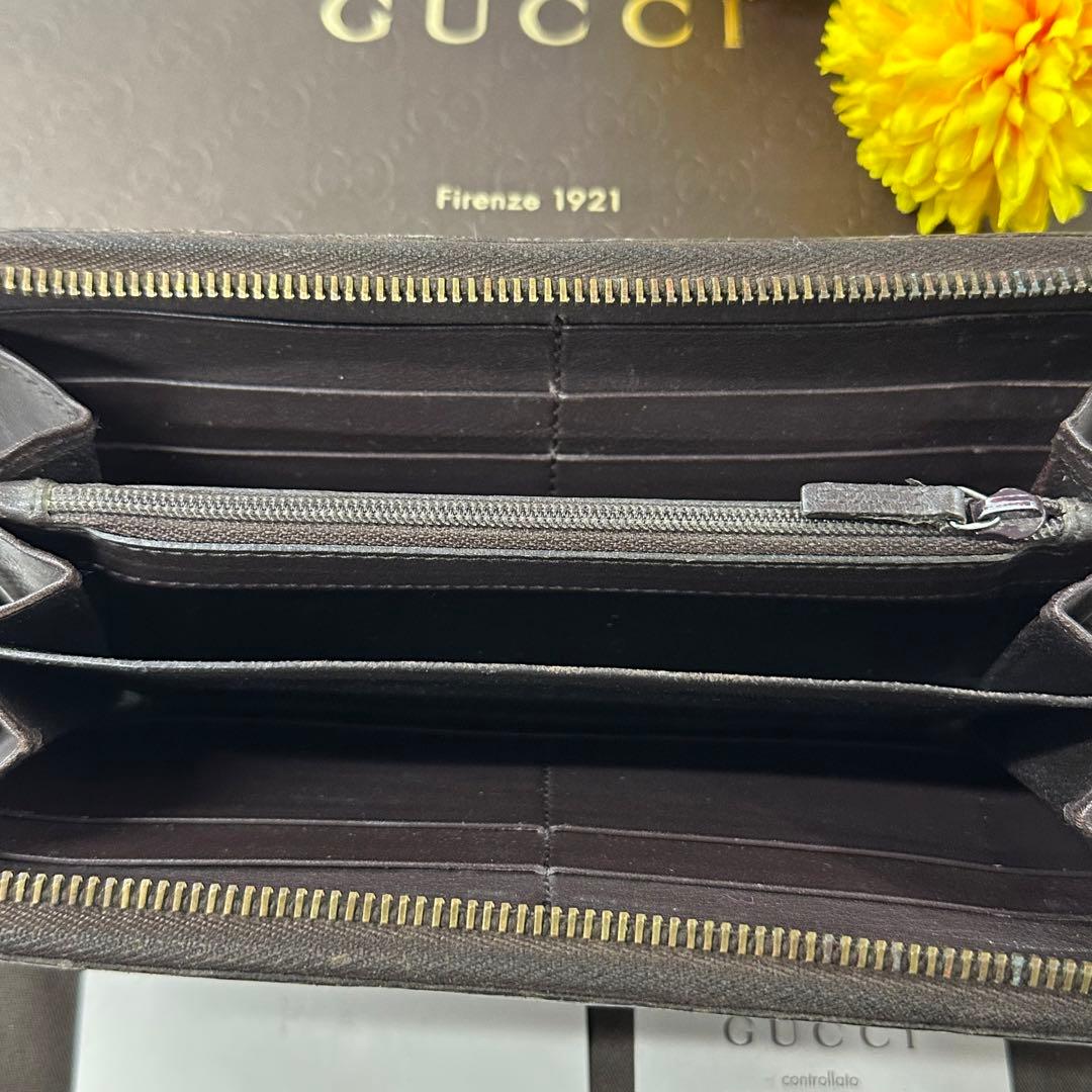良品‼️ グッチ　GUCCI 財布　長財布　シマレザー　ラウンドファスナー