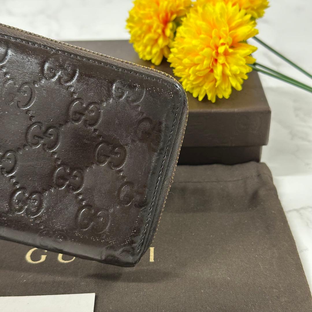 良品‼️ グッチ　GUCCI 財布　長財布　シマレザー　ラウンドファスナー