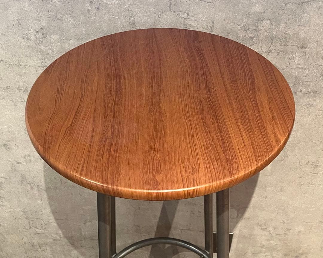 木製円形テーブルとバースタイル椅子2脚セット