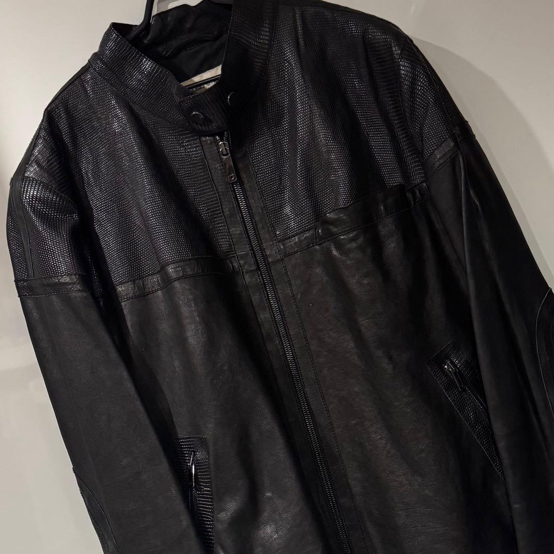EMPORIO ARMANI 黒 レザージャケット スタンドカラー USED