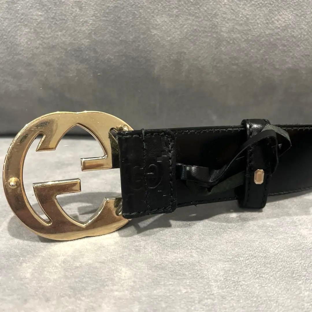 GUCCI ブラックレザー GGロゴ ベルト