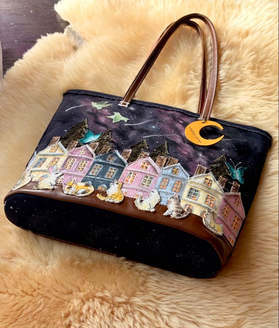 みーこ(^ー^)\"夜な夜なねこの集会\"ネコ夜空のトートバッグ