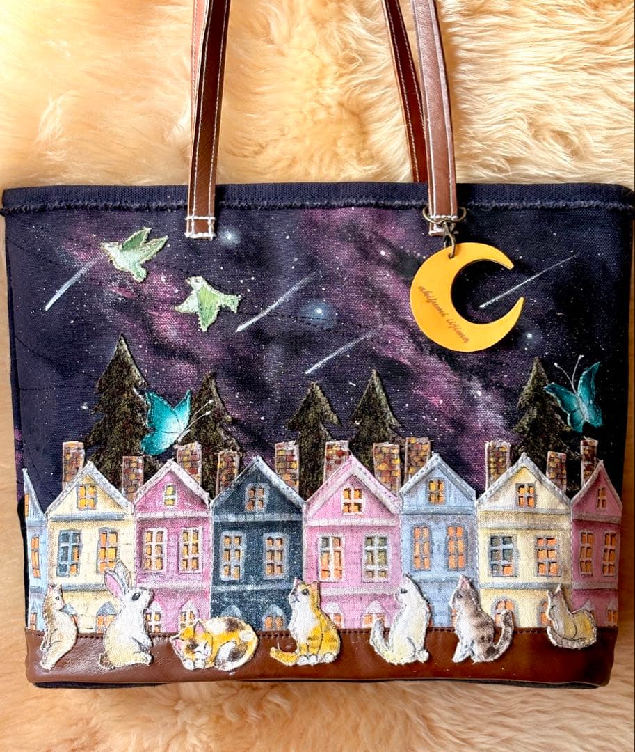 みーこ(^ー^)\"夜な夜なねこの集会\"ネコ夜空のトートバッグ