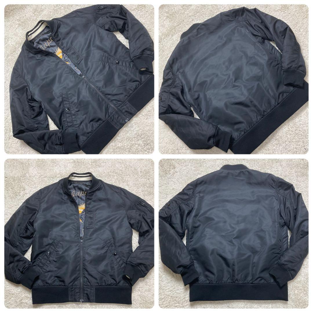 アルファインダストリーズ　スカジャン L　リバーシブル　黒 シルバー 鷹 刺繍