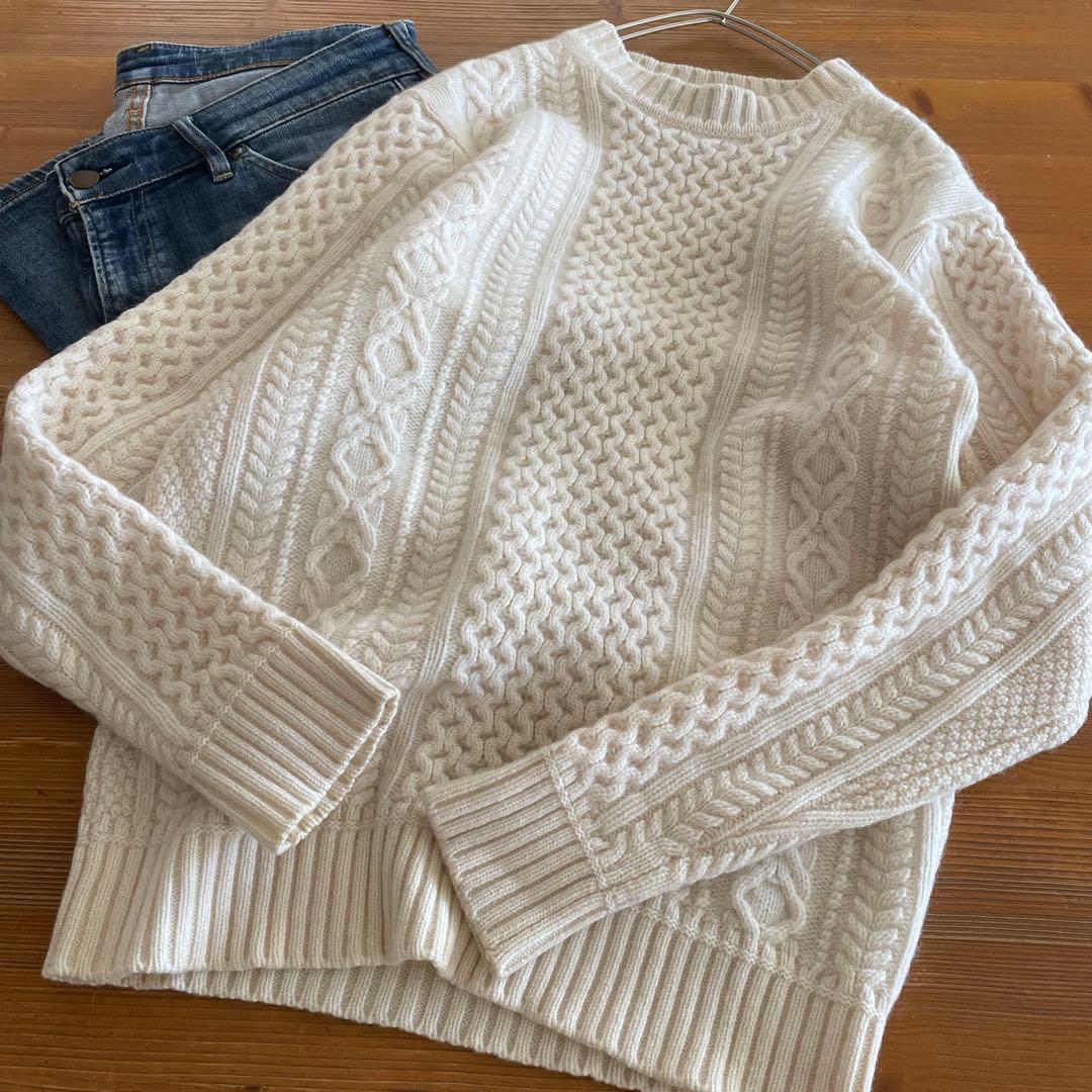 未使用　EDIFICE ピュアカシミヤ100% アランケーブルクルーネックニット