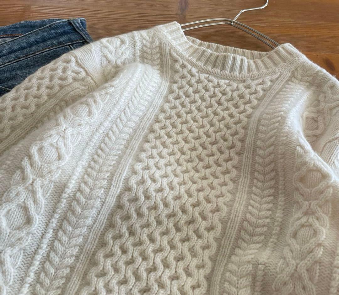 未使用　EDIFICE ピュアカシミヤ100% アランケーブルクルーネックニット