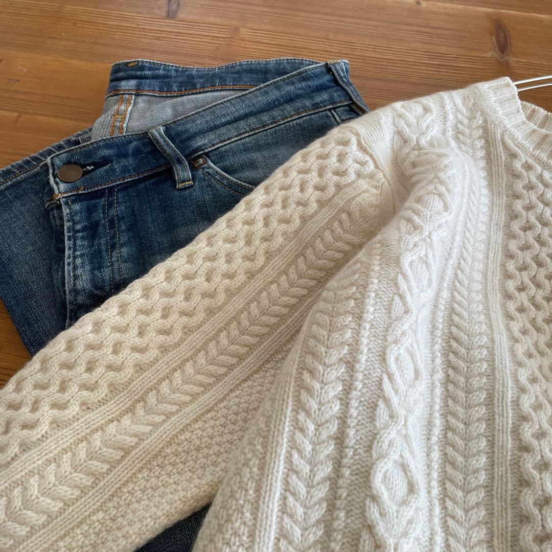 未使用　EDIFICE ピュアカシミヤ100% アランケーブルクルーネックニット