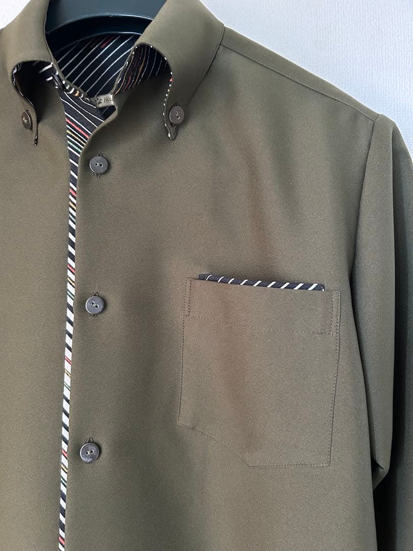 手作りのポリエステル生地メンズかりゆしウェアＭサイズカーキー色