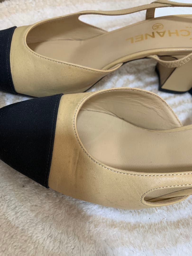 CHANEL スリングバックパンプス ベージュ・黒
