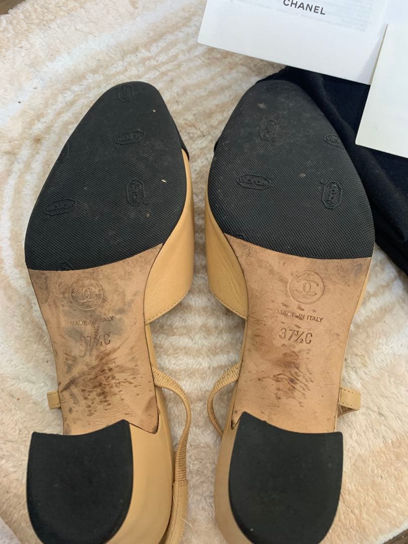 CHANEL スリングバックパンプス ベージュ・黒