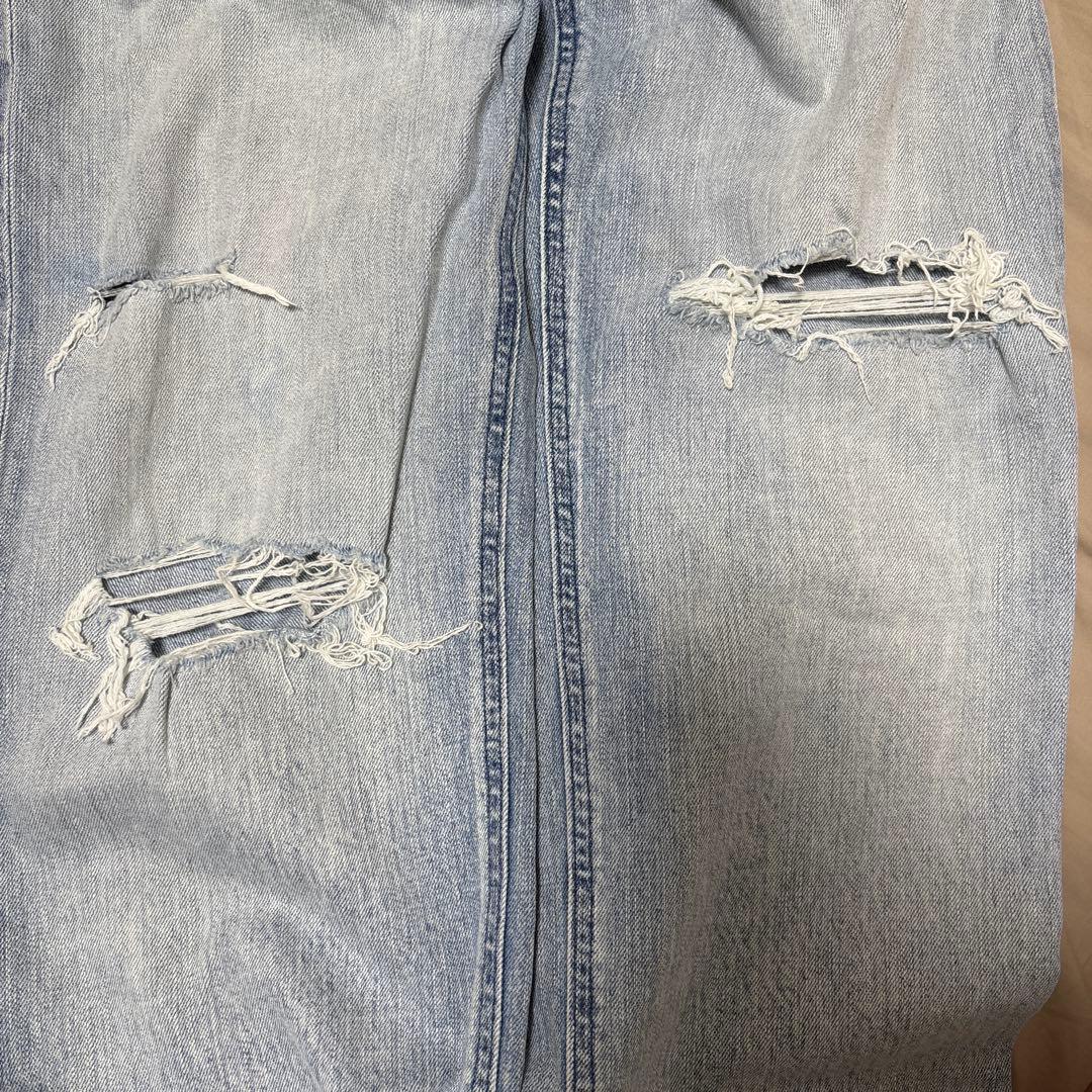 YANUK ライトブルー ハイウエスト ストレートダメージデニム