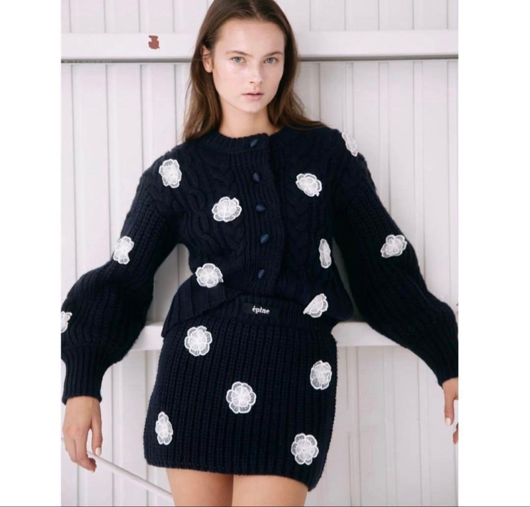 トップス epine flower cable knit cardigan