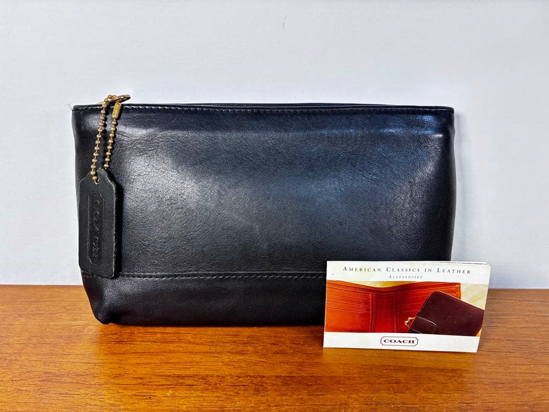 希少　ネイビー　オールドコーチ　内側ボーダー　レザーポーチ　マルチケース