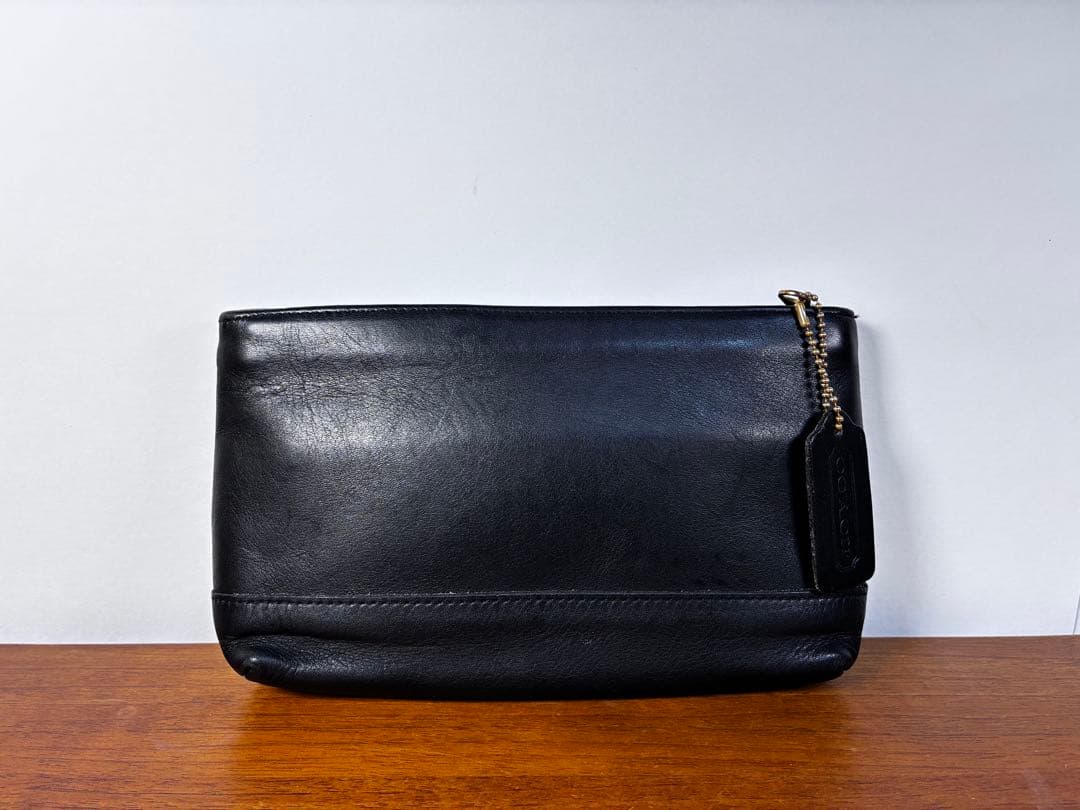 希少　ネイビー　オールドコーチ　内側ボーダー　レザーポーチ　マルチケース