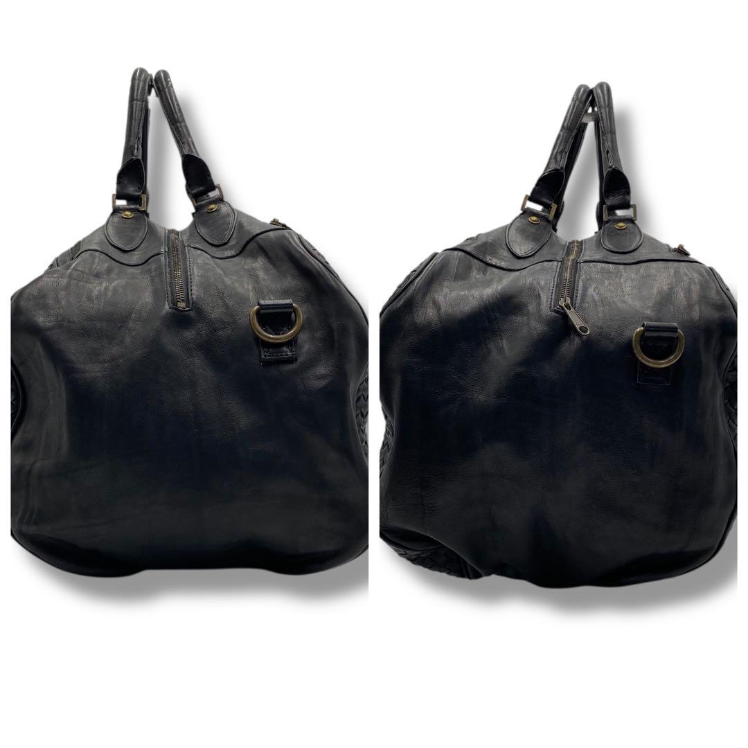 美品 FALORNI ファロルニ 編み込み ボストンバッグ メンズ レザー 旅行