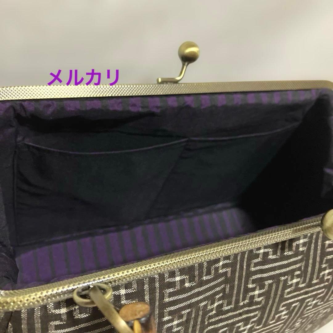 大島紬　龍郷　秋名バラ　8玉　がま口バッグ　ハンドメイド　着物バッグ