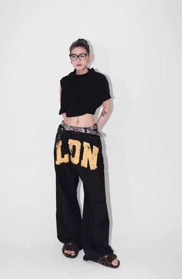 Jaded London ジェイデッドロンドン ワイドリジットデニム　ロゴデニム