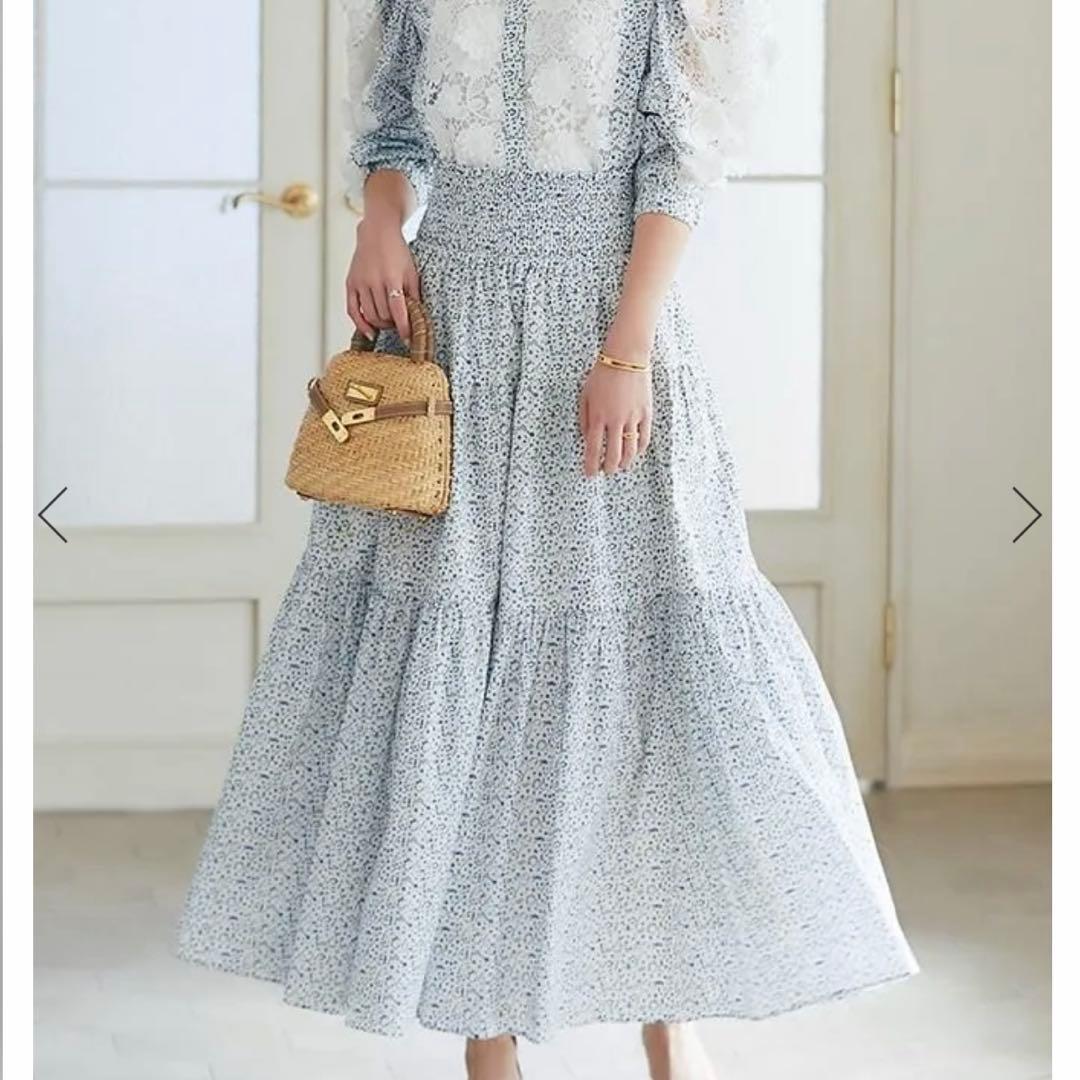 リバティプリントシャーリングスカート（ブルー）