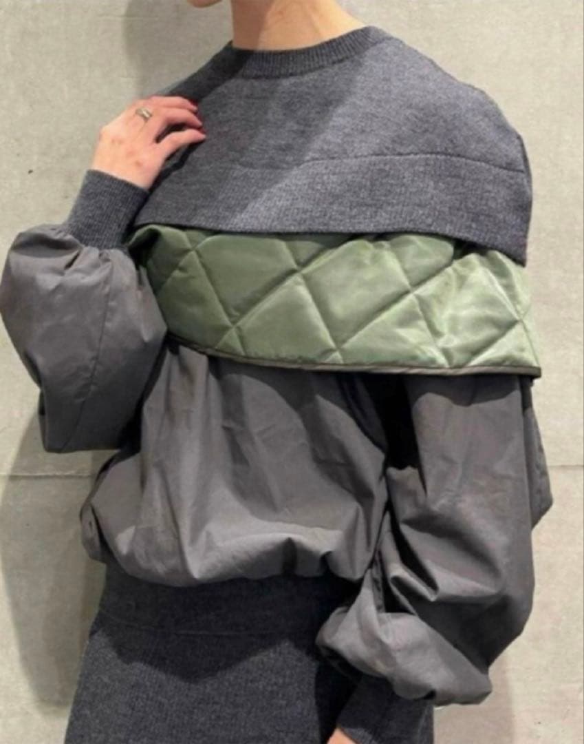 ENFOLD コンビネーションプルオーバー カーキ キルティング