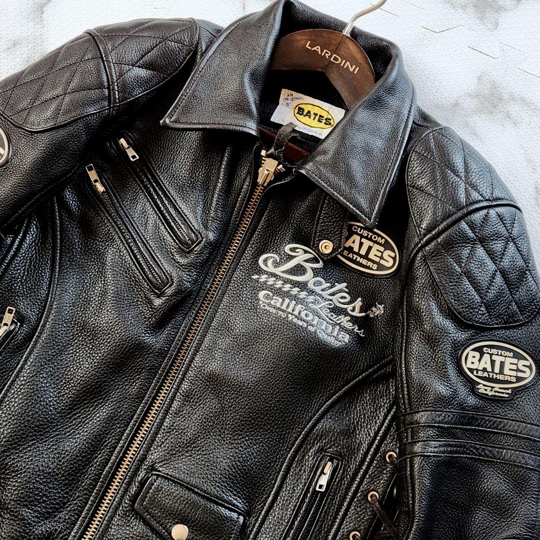 極美品✨BATES ライダースジャケット 牛革 背面デカロゴ キルティング