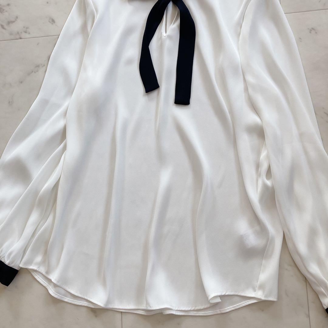 極美品　ユナイテッドアローズ　サテンバイカラー　ボウタイブラウス　とろみブラウス